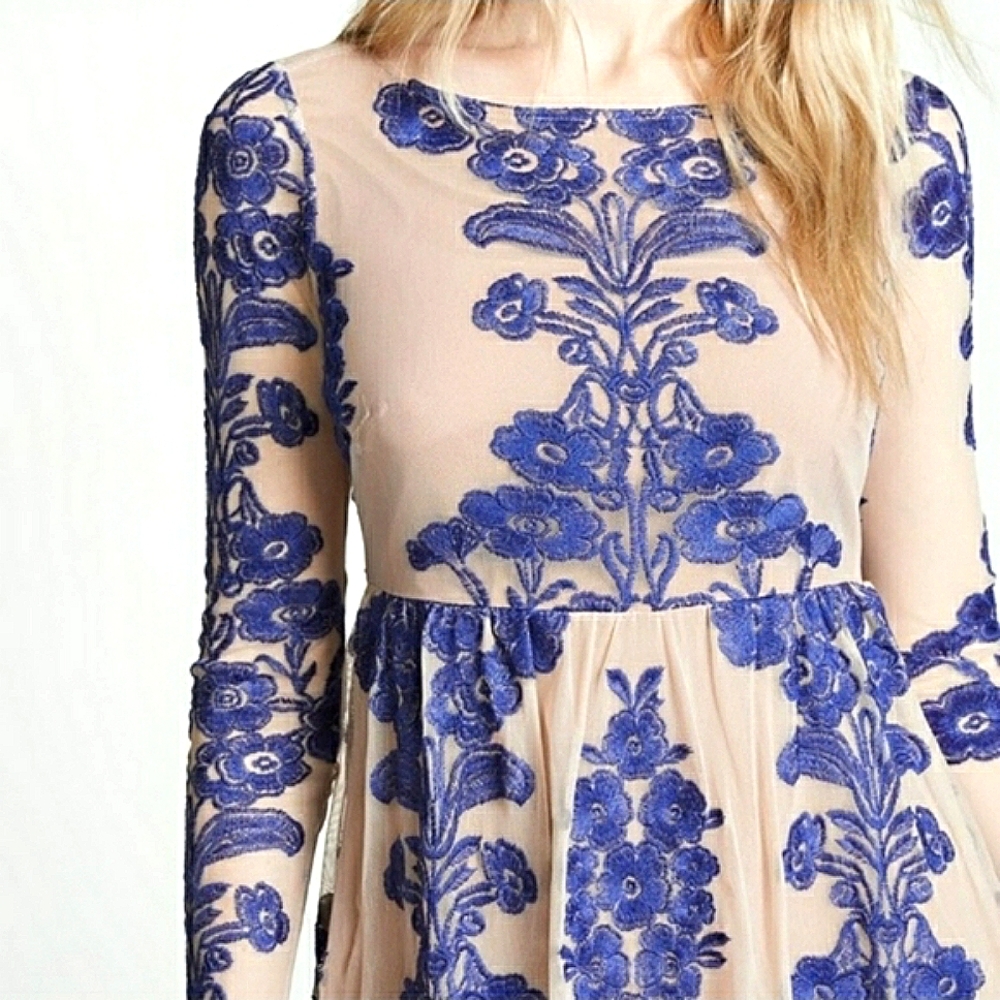 *HOST PICK* FOR LOVE AND LEMONS Blue and White Long Sleeved Dress
